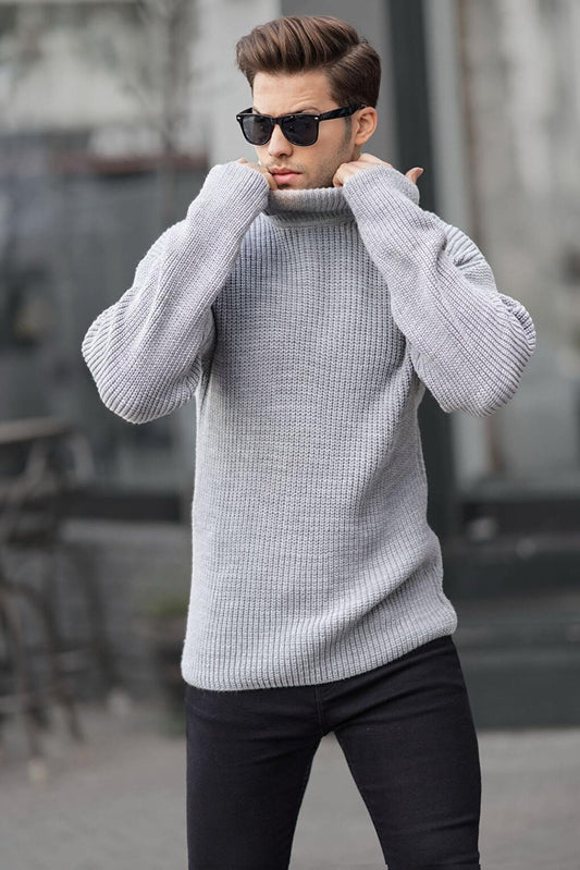 Gray Turtleneck Knitted Sweater 6858