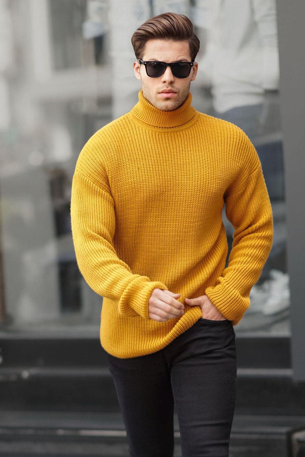 Mustard Turtleneck Knitted Sweater 6858