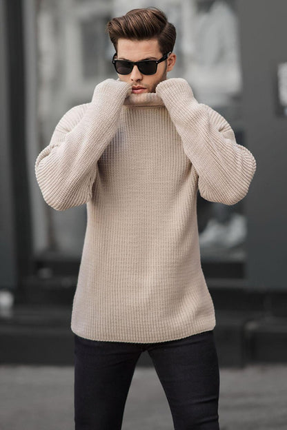 Beige Turtleneck Knitted Sweater 6858