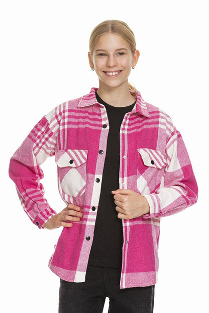 Girl's Pleated Back Plaid Shirt 9-14 Years Lx170