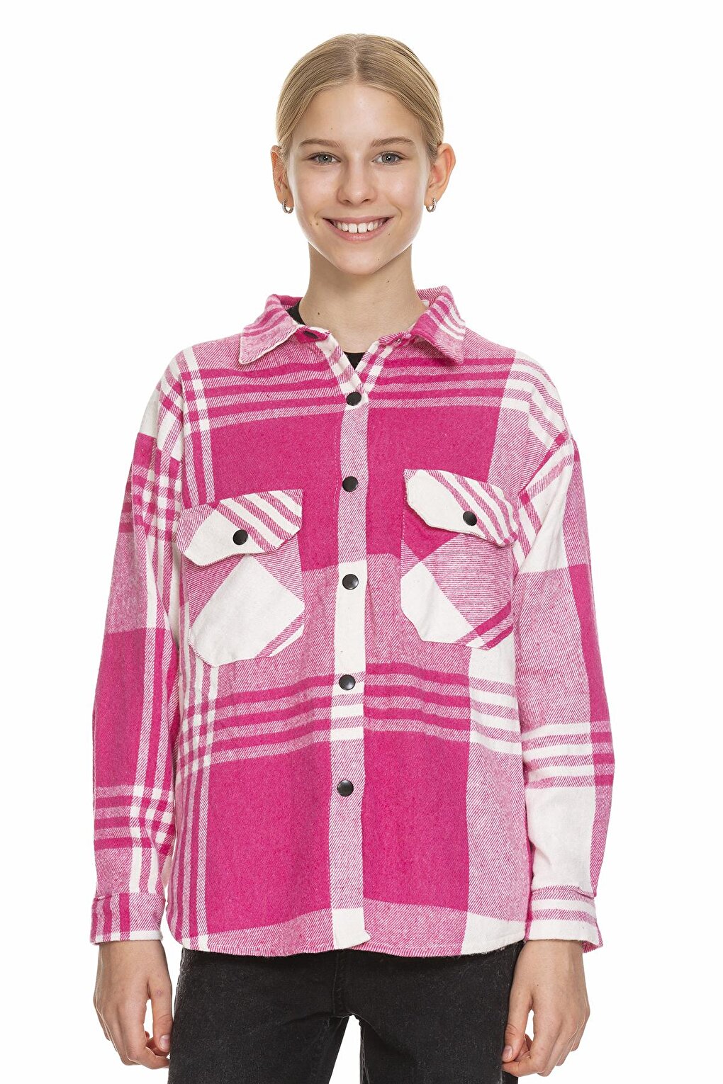 Girl's Pleated Back Plaid Shirt 9-14 Years Lx170