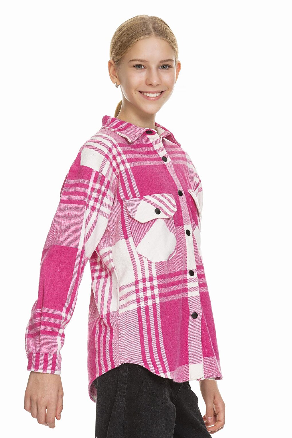 Girl's Pleated Back Plaid Shirt 9-14 Years Lx170