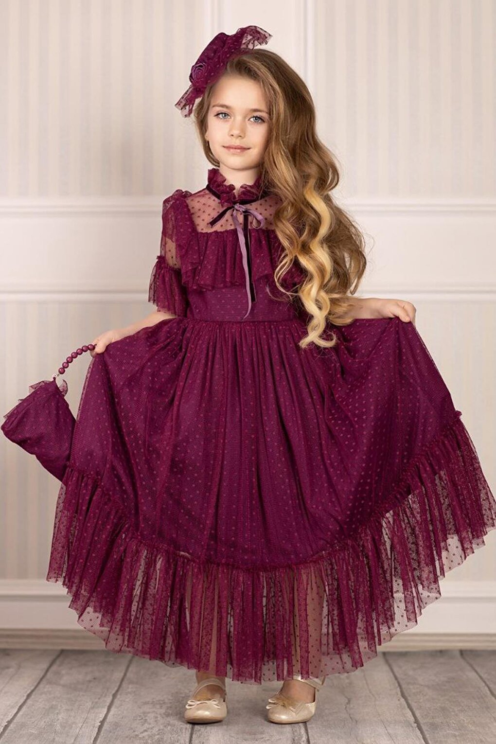 Girl's Noble Beaute Purple Evening Dress with Hat