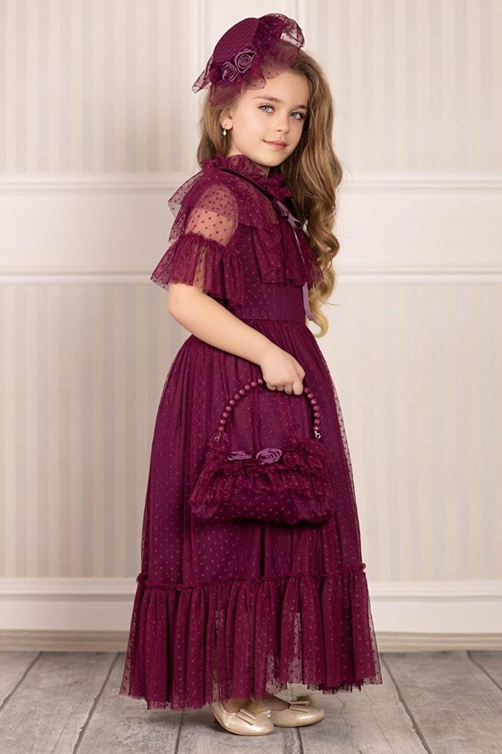 Girl's Noble Beaute Purple Evening Dress with Hat