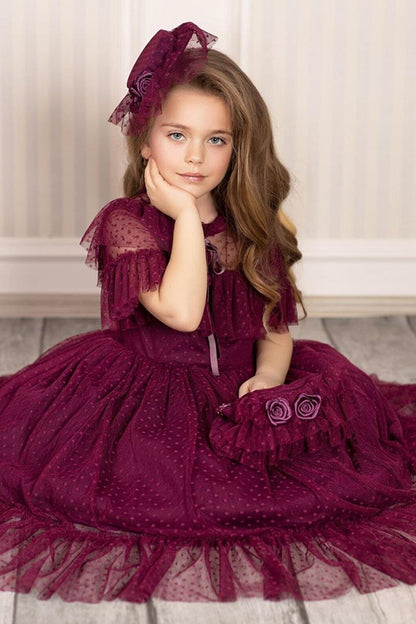 Girl's Noble Beaute Purple Evening Dress with Hat