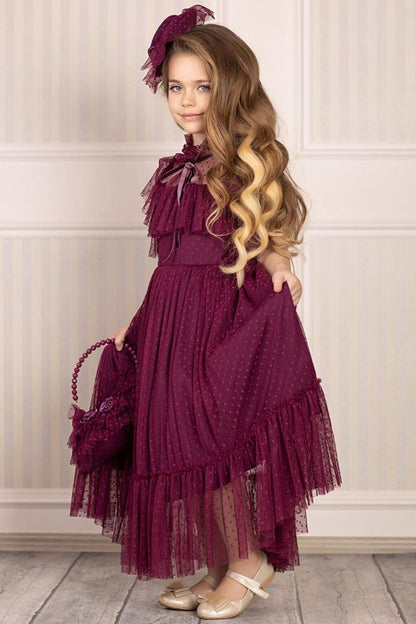 Girl's Noble Beaute Purple Evening Dress with Hat