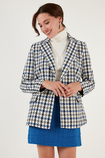 Regular Fit Double Breasted Collar Tweed Blazer Jacket 611CE0310