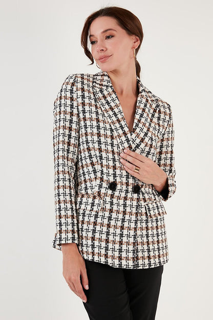 Regular Fit Double Breasted Collar Tweed Blazer Jacket 611CE0310