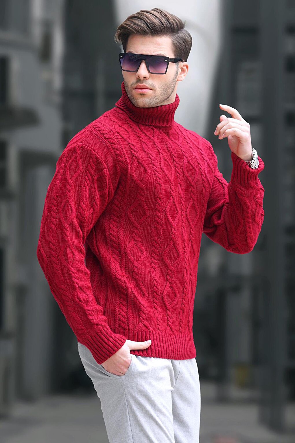 Claret Red Turtleneck Men's Knitwear Sweater 6854