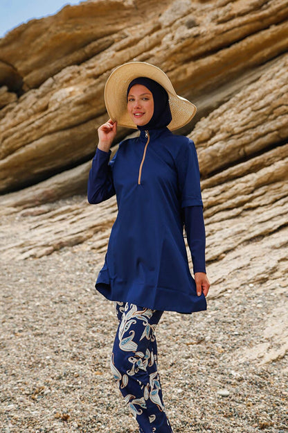 Navy Blue Fully Covered Hijab Swimsuit M2260