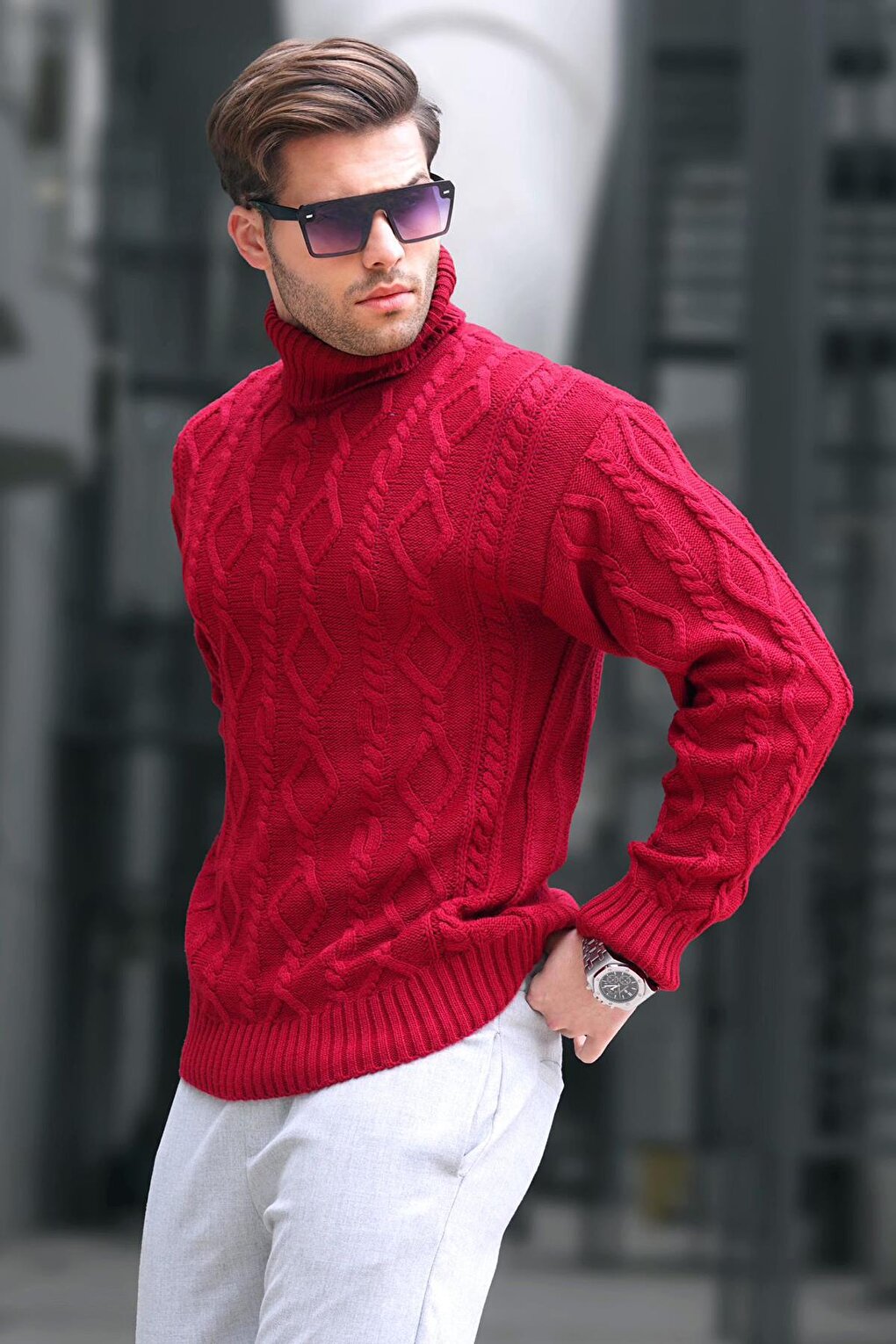 Claret Red Turtleneck Men's Knitwear Sweater 6854