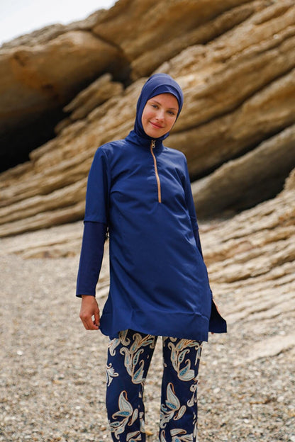 Navy Blue Fully Covered Hijab Swimsuit M2260