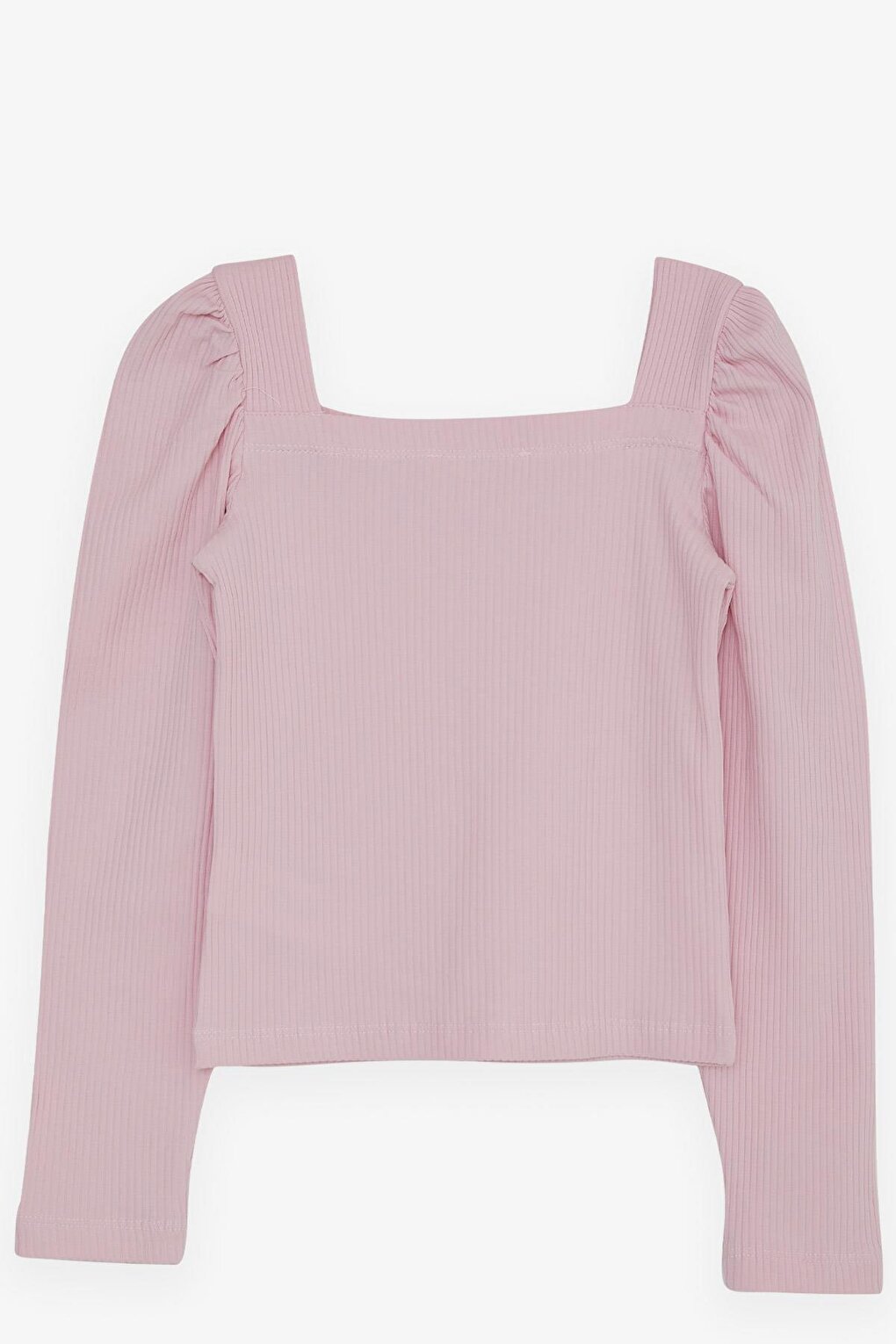 Girl's Square Neck Long Sleeve Blouse Corded Crop Pink (Ages 8-14)