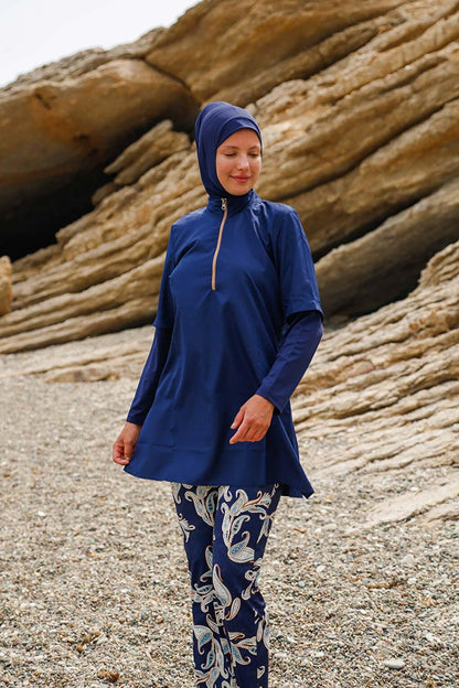 Navy Blue Fully Covered Hijab Swimsuit M2260