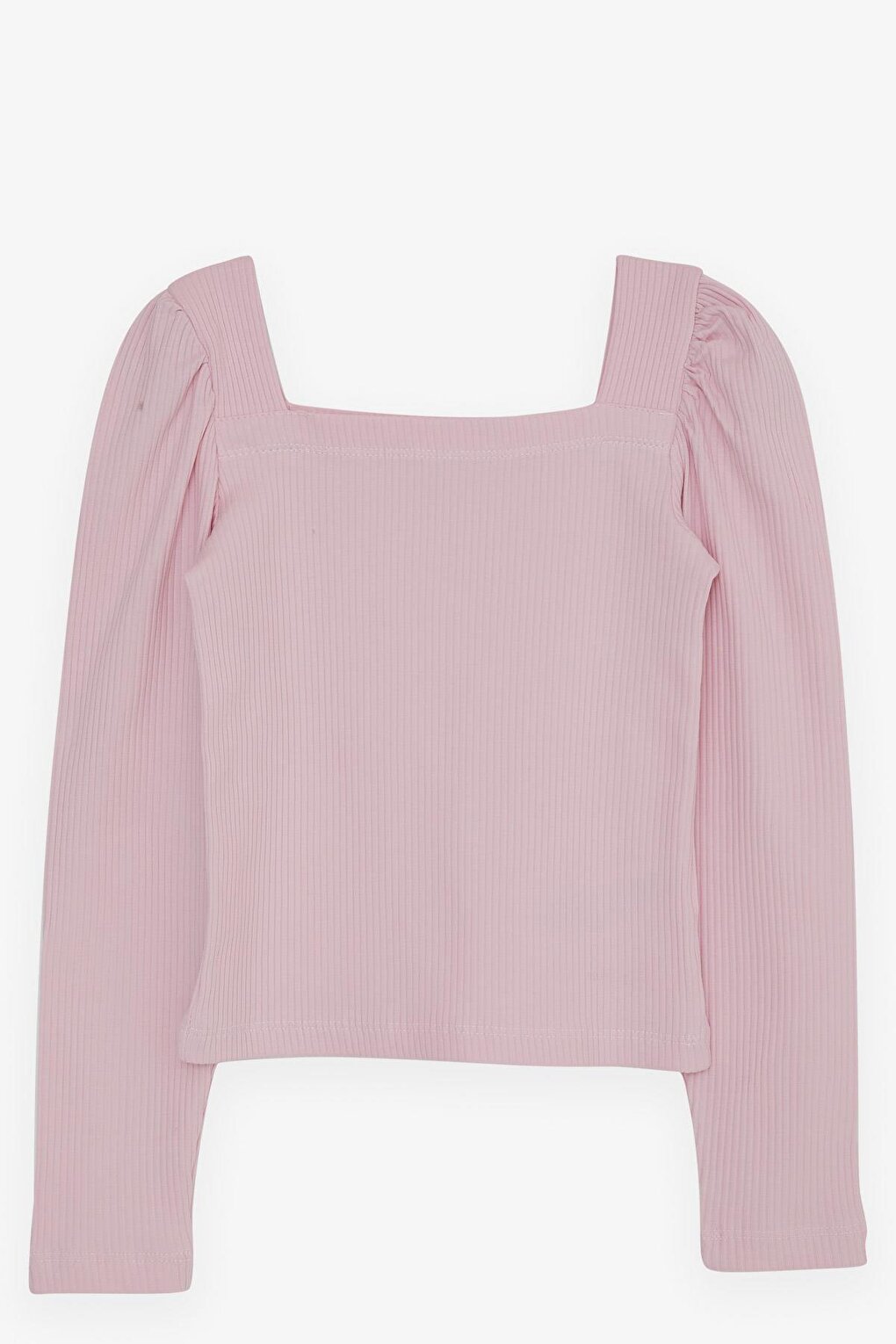 Girl's Square Neck Long Sleeve Blouse Corded Crop Pink (Ages 8-14)