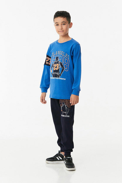 Printed Crew Neck Jogger Boy Pajama Set