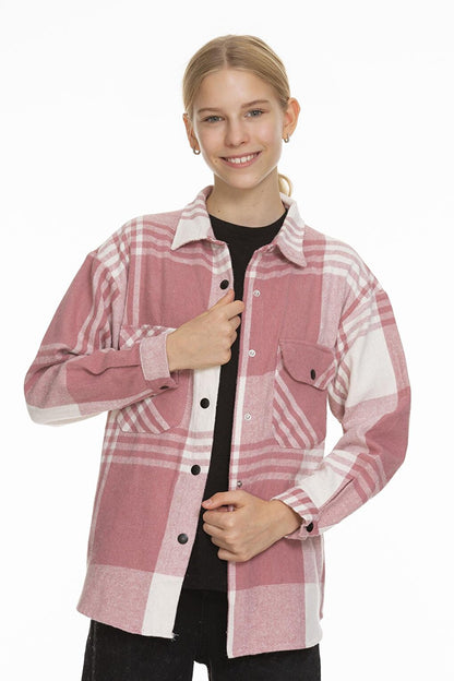 Girl's Pleated Back Plaid Shirt 9-14 Years Lx170