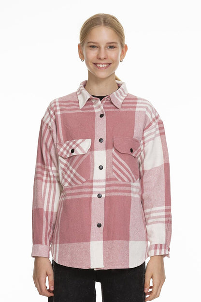 Girl's Pleated Back Plaid Shirt 9-14 Years Lx170