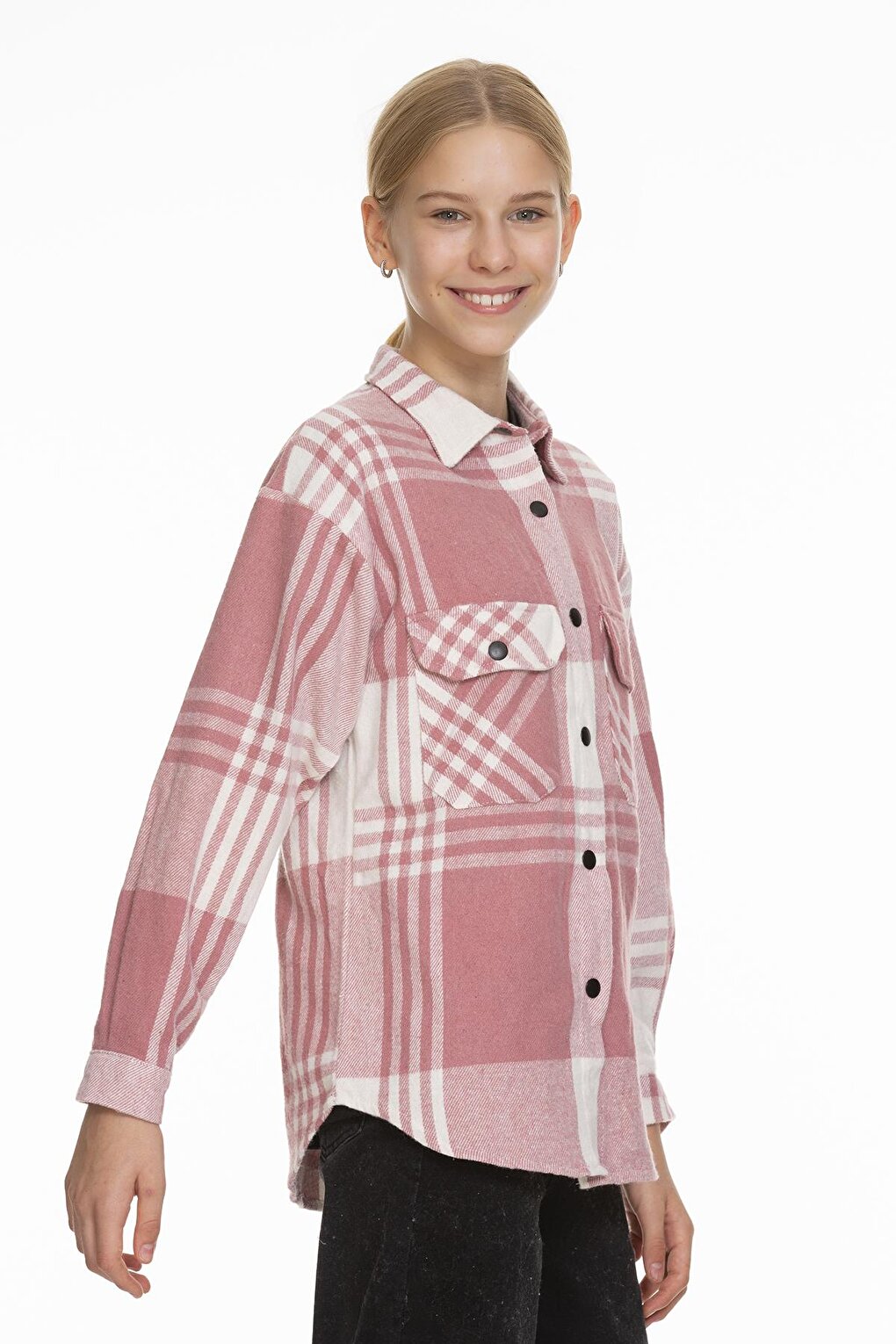 Girl's Pleated Back Plaid Shirt 9-14 Years Lx170