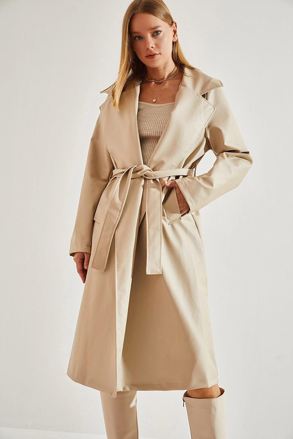 Women's Belted Leather Coat