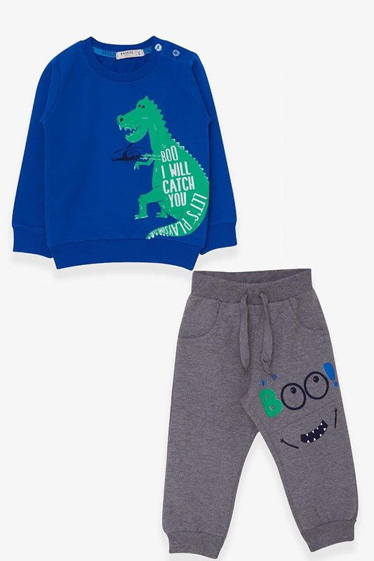 Baby Boy Tracksuit Set Dinosaur Printed Saks Blue (Age 1.5-2)