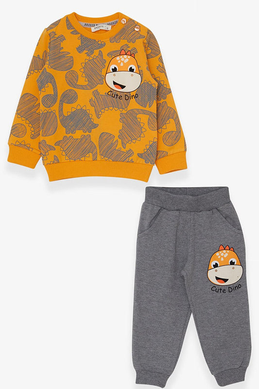 Baby Boy Tracksuit Set Dinosaur Printed Yellow (1-1.5 Years)