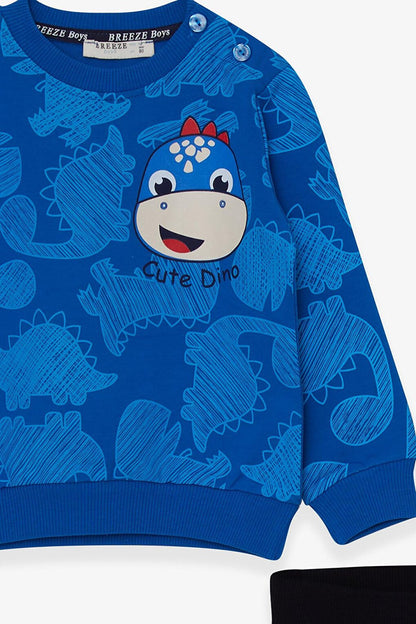 Baby Boy Tracksuit Set Dinosaur Printed Saks Blue (1-1.5 Years)