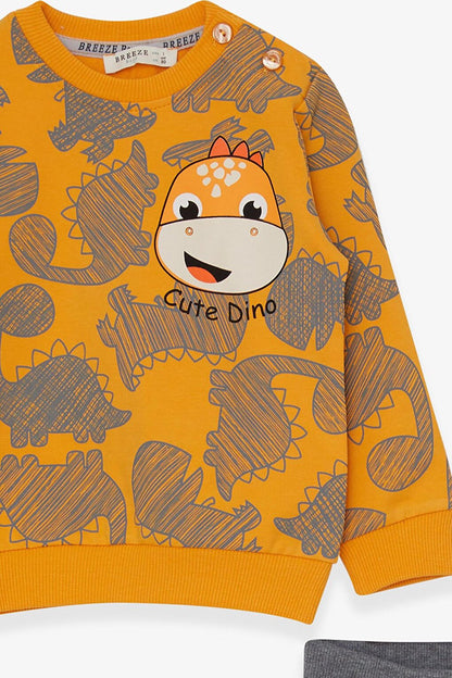 Baby Boy Tracksuit Set Dinosaur Printed Yellow (1-1.5 Years)