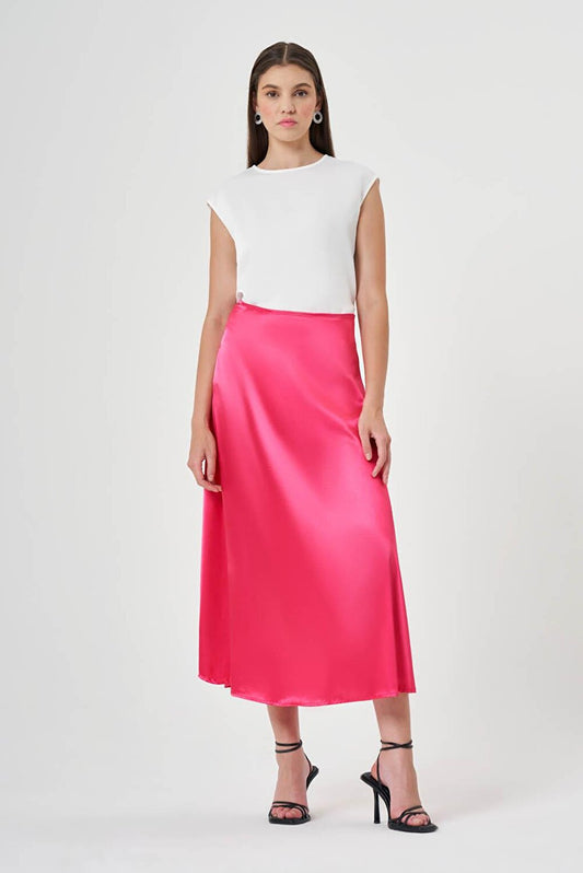 Flared Satin Fuchsia Skirt