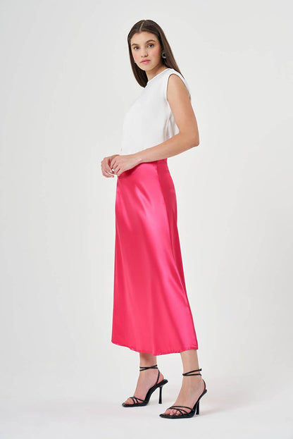 Flared Satin Fuchsia Skirt