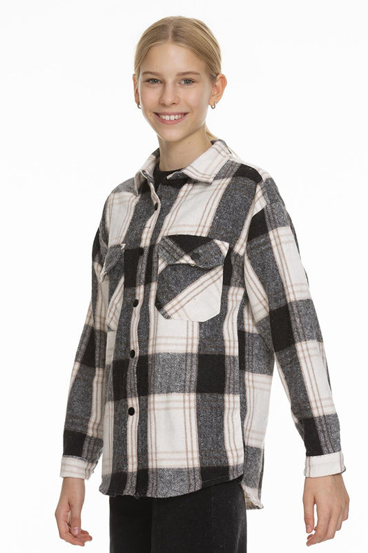 Girl's Pleated Back Plaid Shirt 9-14 Years Lx170