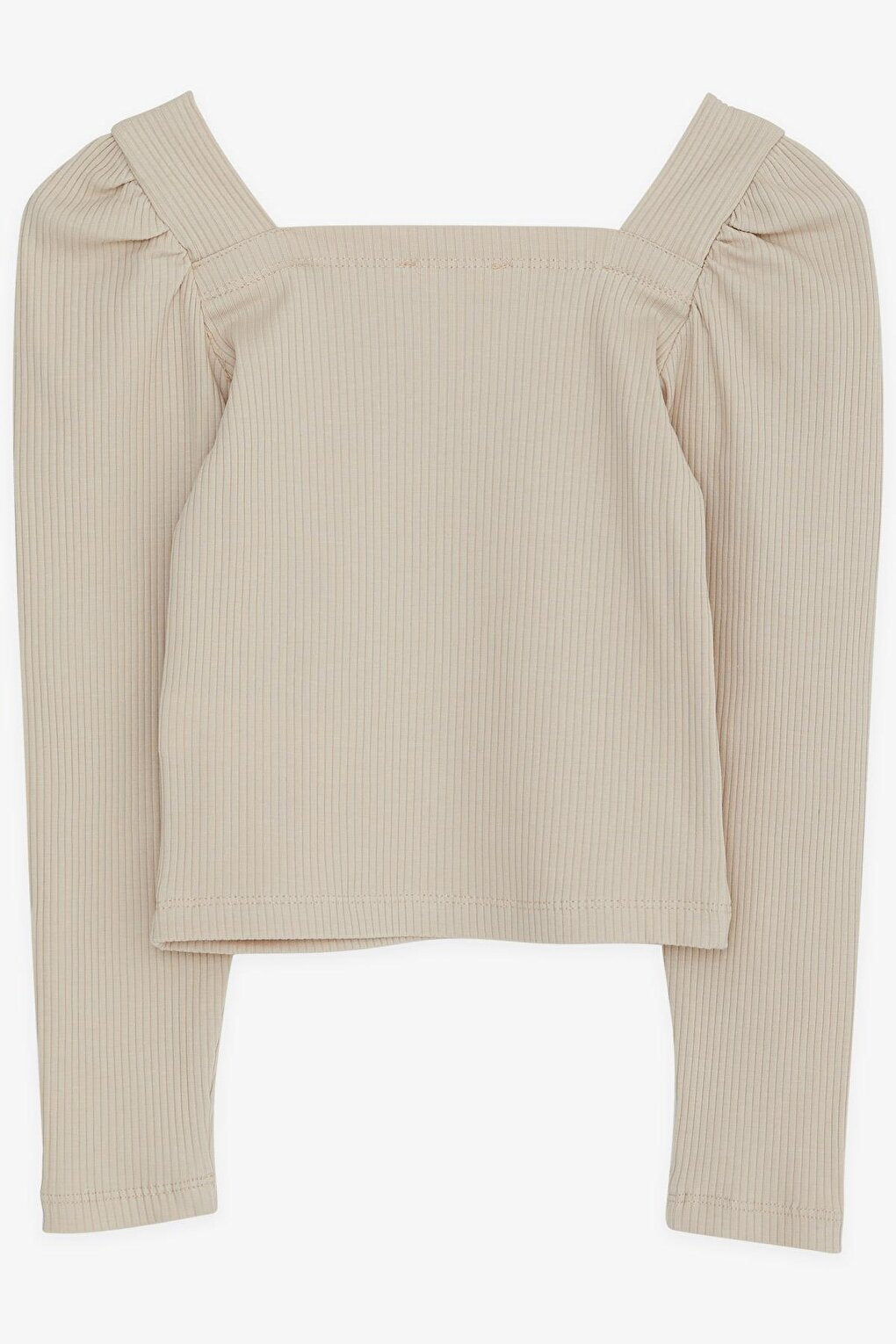 Girl's Square Neck Long Sleeve Blouse Corded Crop Beige (8-14 Years)