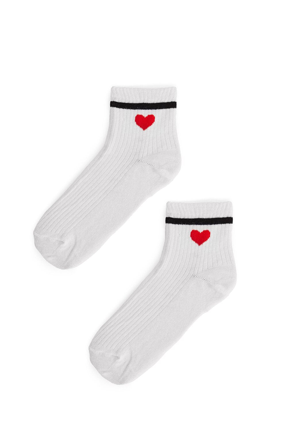 Heart Stripe Half Socks White