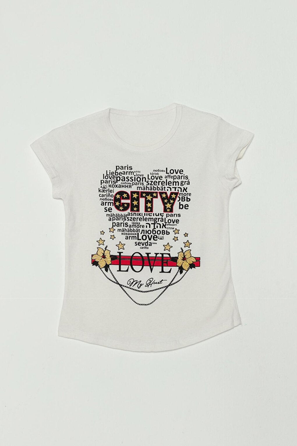 Girls' T-Shirt with Text Printed Stamp Detail