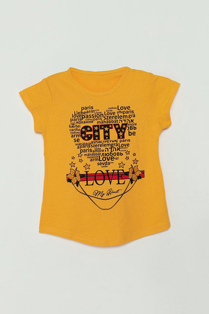 Girls' T-Shirt with Text Printed Stamp Detail