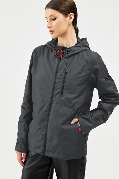 Women's Lined Waterproof Hooded Raincoat with Pockets - Windbreaker BY-23