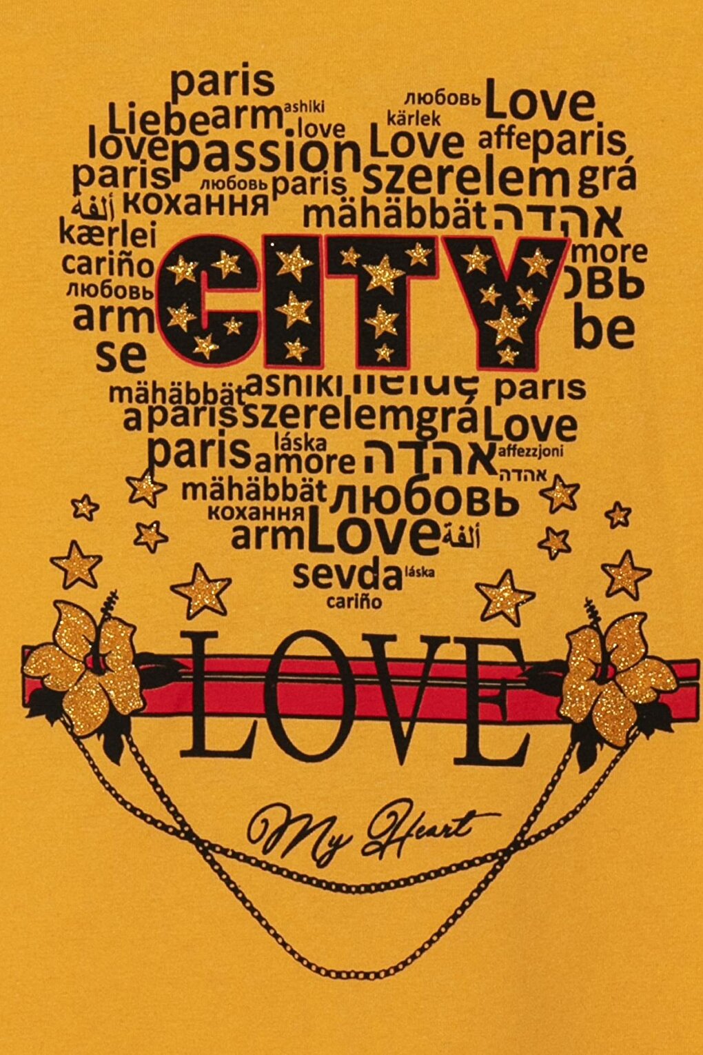 Girls' T-Shirt with Text Printed Stamp Detail