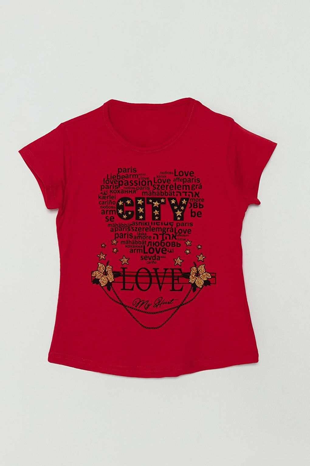 Girls' T-Shirt with Text Printed Stamp Detail