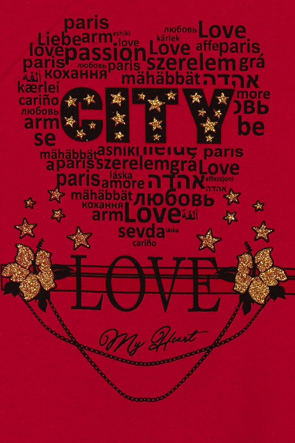 Girls' T-Shirt with Text Printed Stamp Detail