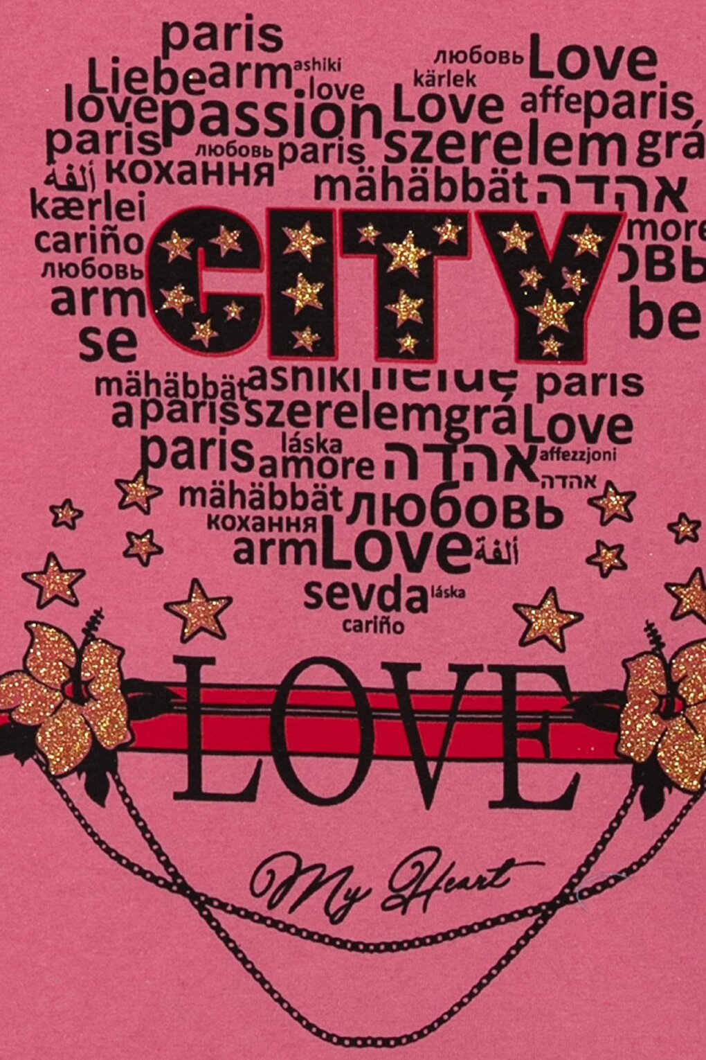 Girls' T-Shirt with Text Printed Stamp Detail