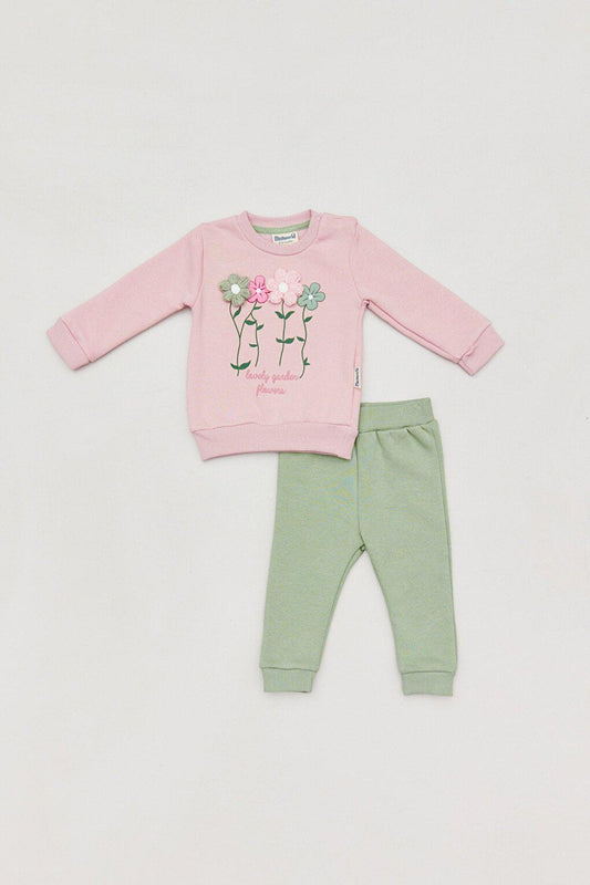 Floral Printed Crew Neck Baby Girl Suit