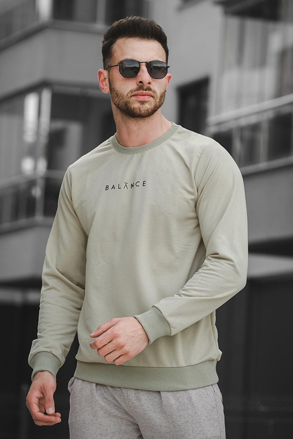 Balance Printed Slim Fit Lycra Crew Neck Men's Sweatshirt