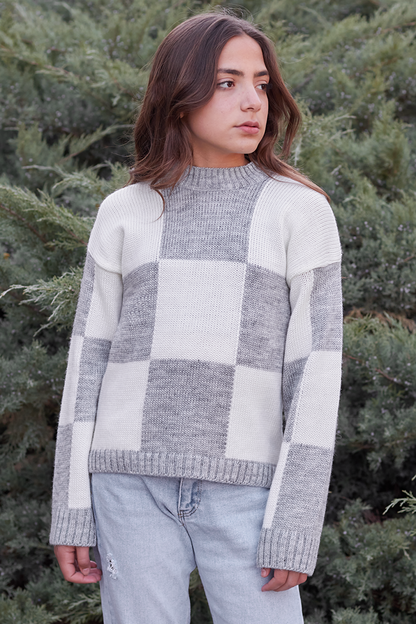 Girl's Checkered Knitwear Sweater 14625