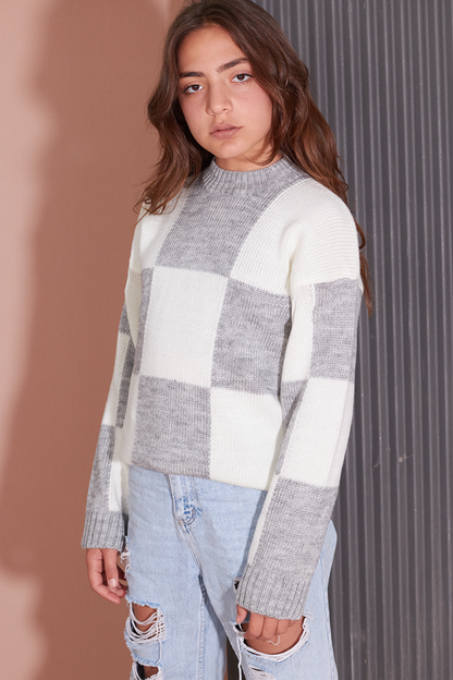 Girl's Checkered Knitwear Sweater 14625