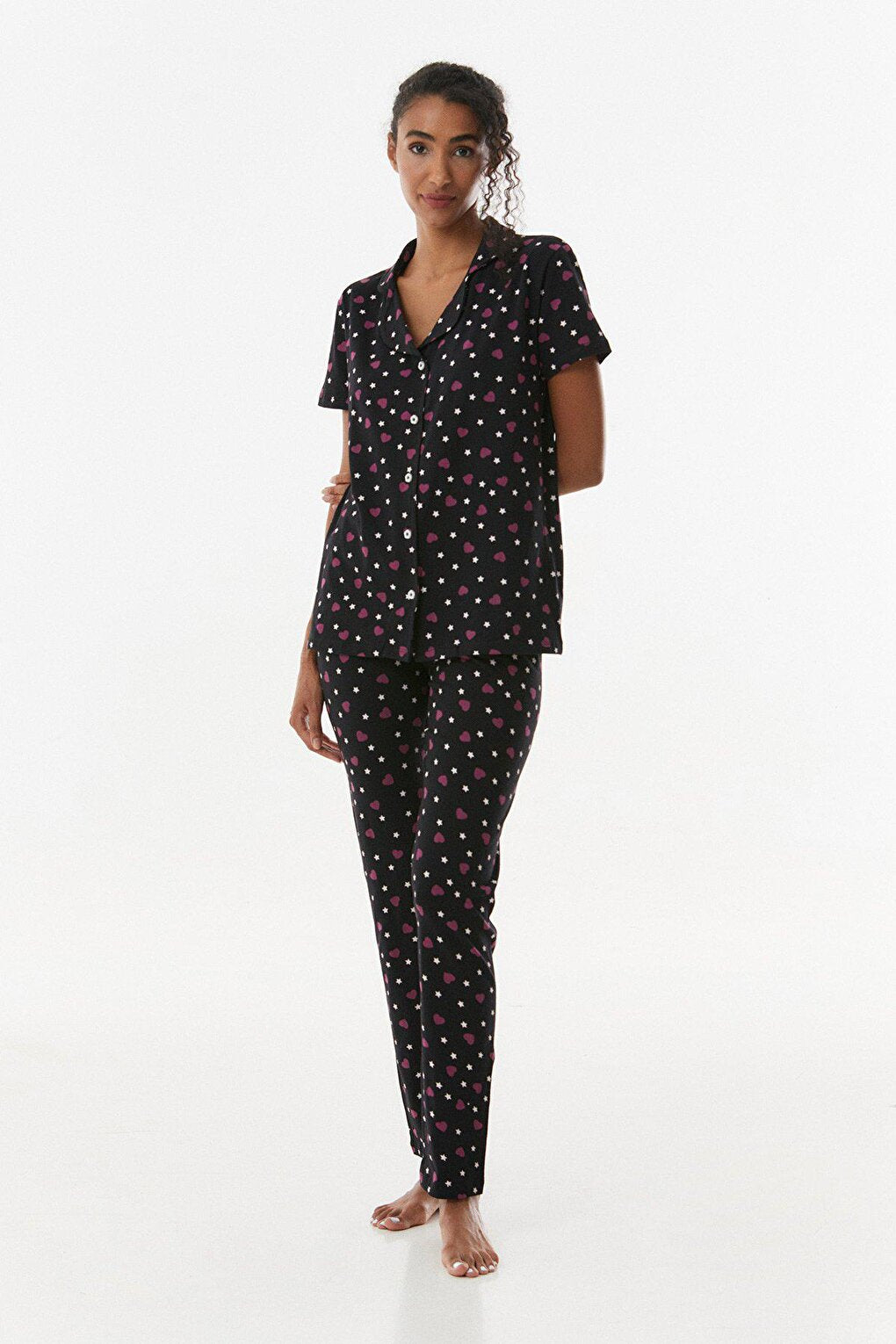 Printed Short Sleeve Button Pajama Set