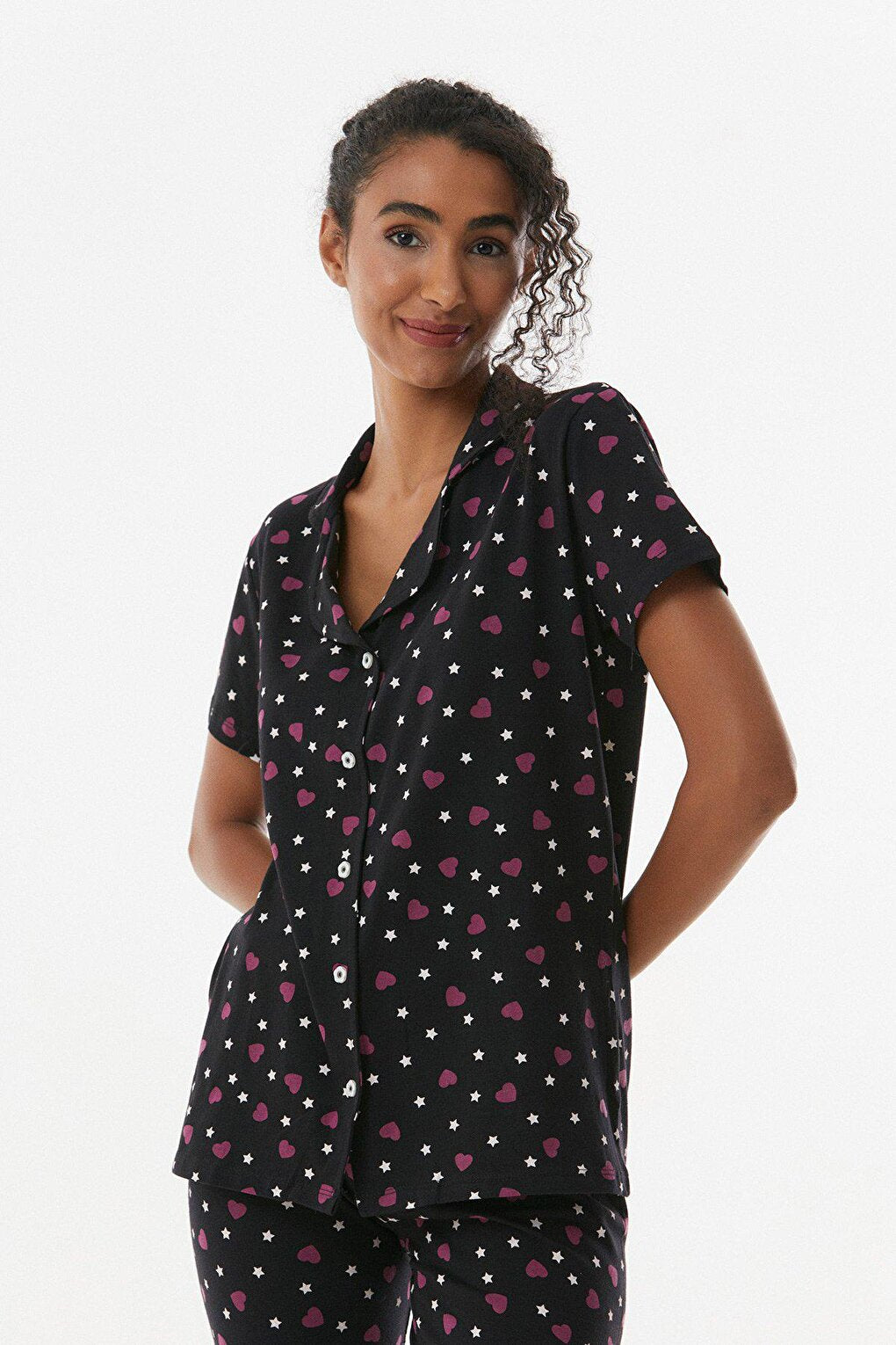 Printed Short Sleeve Button Pajama Set