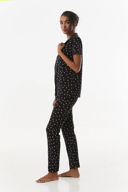 Printed Short Sleeve Button Pajama Set