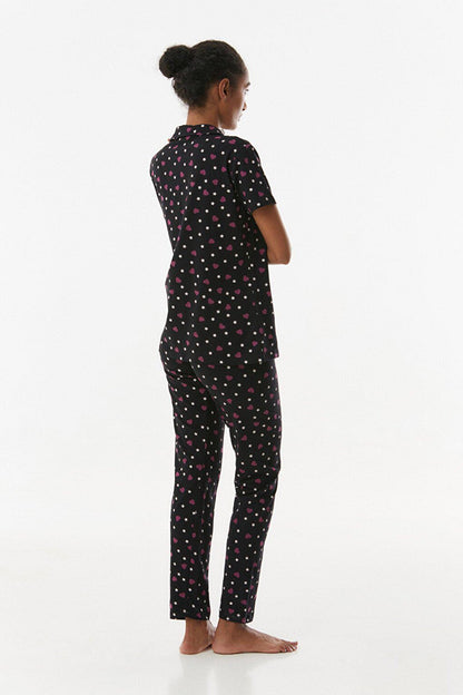 Printed Short Sleeve Button Pajama Set