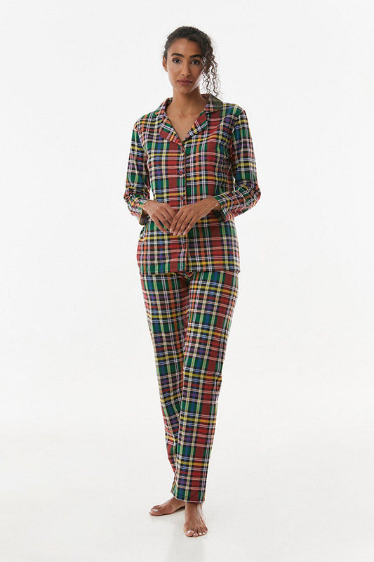 Plaid Patterned Button Pajama Set