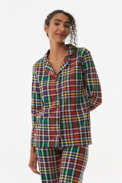 Plaid Patterned Button Pajama Set